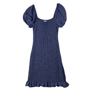 Gianni Bini Womens M Navy Blue Smocked Mini Dress Puff Sleeve Ruffle Cottagecore